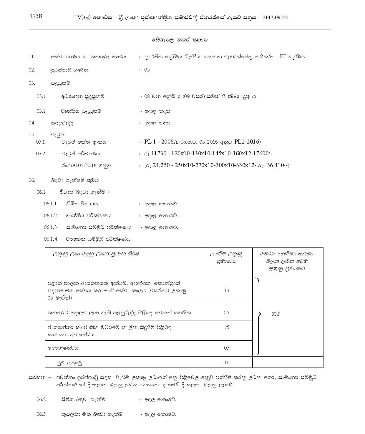 Work/Field Labourer - Beruwala Urban Council